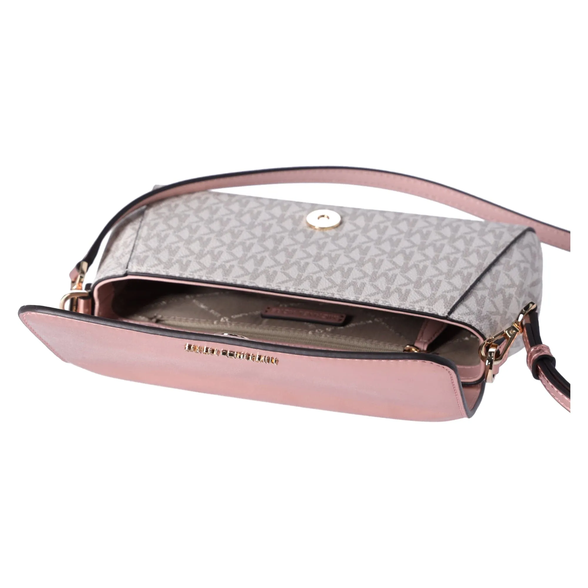 Michael Kors Jet Set MD Convertible Pouchette Crossbody Vanilla MK Pink Metallic