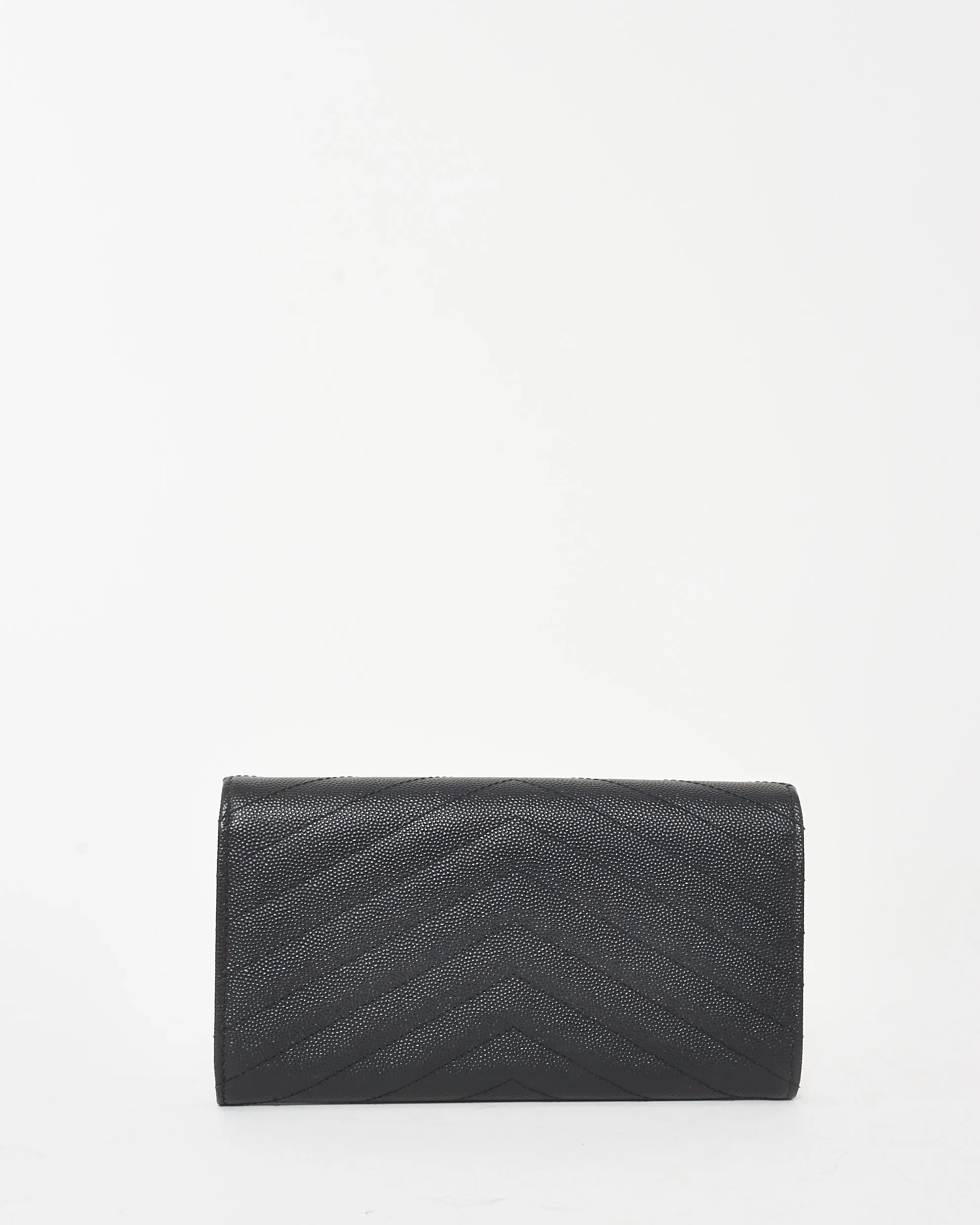 Saint Laurent Black Grain De Poudre Leather Cassandre Large Flap Wallet